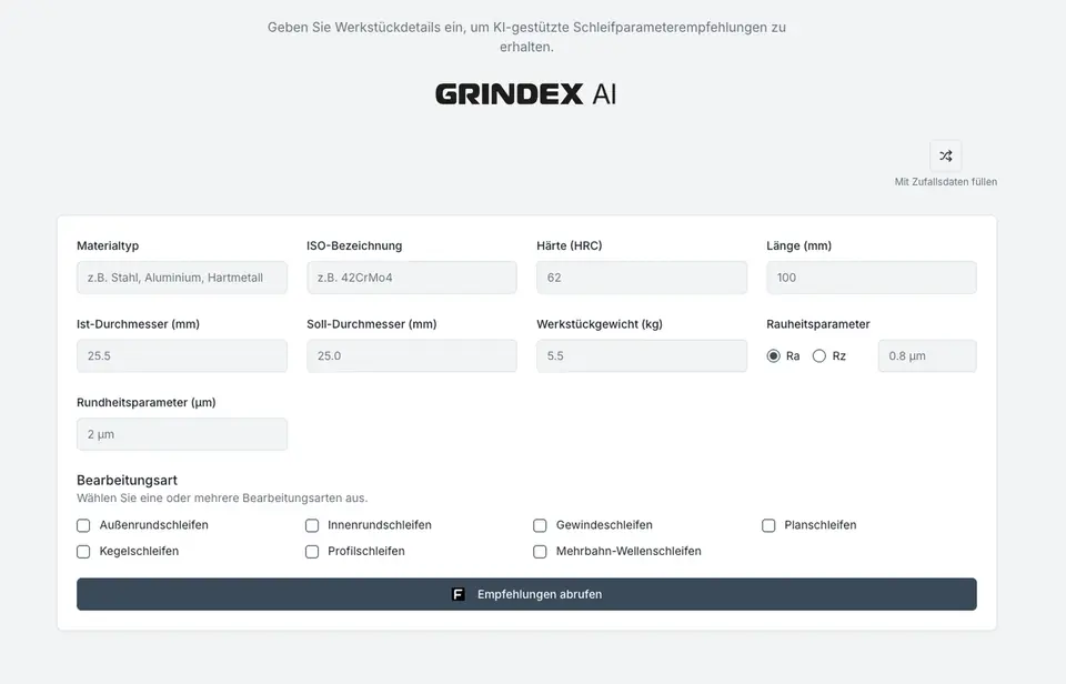 GRINDEX AI: KI-Konfigurator für Schleifparameter, Werkzeug- und Maschinenauswahl